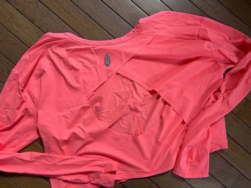 Nwt FP Movement Never Better Ultra-Light Infinity Layer Neon Coral Long Sleeve T